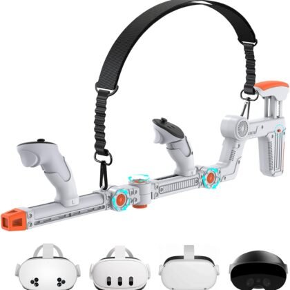 Rechale VR Gunstock Compatible with Meta Quest 2/3/3S/Pro, Shoulder Straps Adjustable FPS Gaming Controller Accessories Quick Magnetic Attachment Cheek Pad Immersive VR Stock Rifle Gameplay - Grey