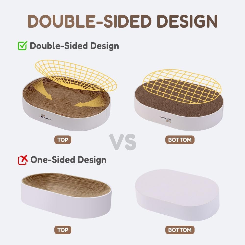 Cat Scratcher Cardboard Bed for Indoor Cats – Large (24.4x17.7x3.9in), Lounger, Round, Reversible, Durable, Protects Furniture, Cat Bowl & Scratching Pad, Safe with Cornstarch Glue - Image 5