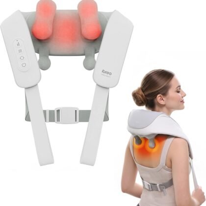 Cordless Shiatsu Neck and Back Massager with Heat, 10 Mins x 12 Uses, 3 Massage Modes & 2 Intensity Levels, 3D Kneading Deep Tissue for Pain Relief, Voice Prompt & Smart Memory, Relax for Women, Men