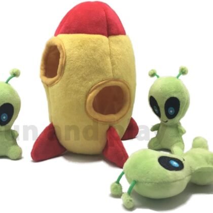 MODERN WAVE - Interactive Squeaky Plush Hide and Seek Squirrel Type Puzzle Toy for Dogs, Small Size (Spaceship and Aliens)