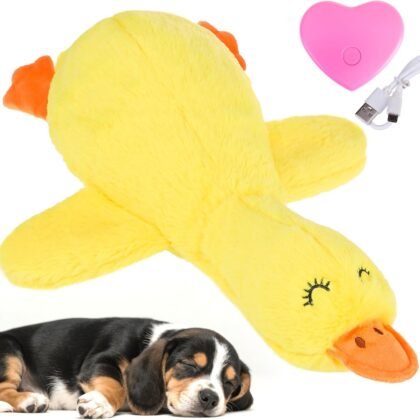KOOLTAIL Calming Duck Toy for Dogs, Dog Heartbeat Stuffed Toy for Anxiety Relief, Plush Snuggle Toy for Puppy Calming Behavioral Training Sleep Aid Comfort for Small Medium Dog Pet Companion Pillow