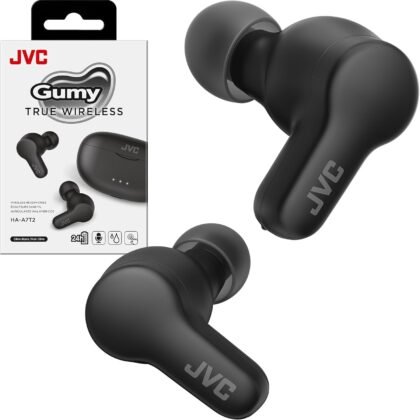 JVC Gumy True Wireless Earbuds, Bluetooth 5.3, Charging Case, 24-Hour Playback, IPX4 Water Resistant, Comfortable Secure Fit with XS/S/M/L Earpieces, Built-in Mic for Calls, iPhone/Android/PC - HAA7T2