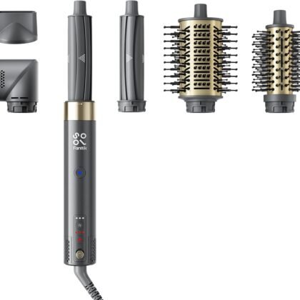 FanttikSolo 6 in 1 AirWave Air Auto Wrap Styler, Ionic Hair Dryer Brush for Curling, Straightening, Volumizing and Drying, Hair Multi-Stylers with Storage Bag, Curlers, Smooth Brush, Concentrator