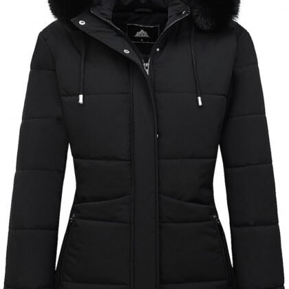 MOERDENG Women's Winter Puffer Coat Thicken Fleece Lined Down Jacket Waterproof Faux Fur Detachable Hooded Parka