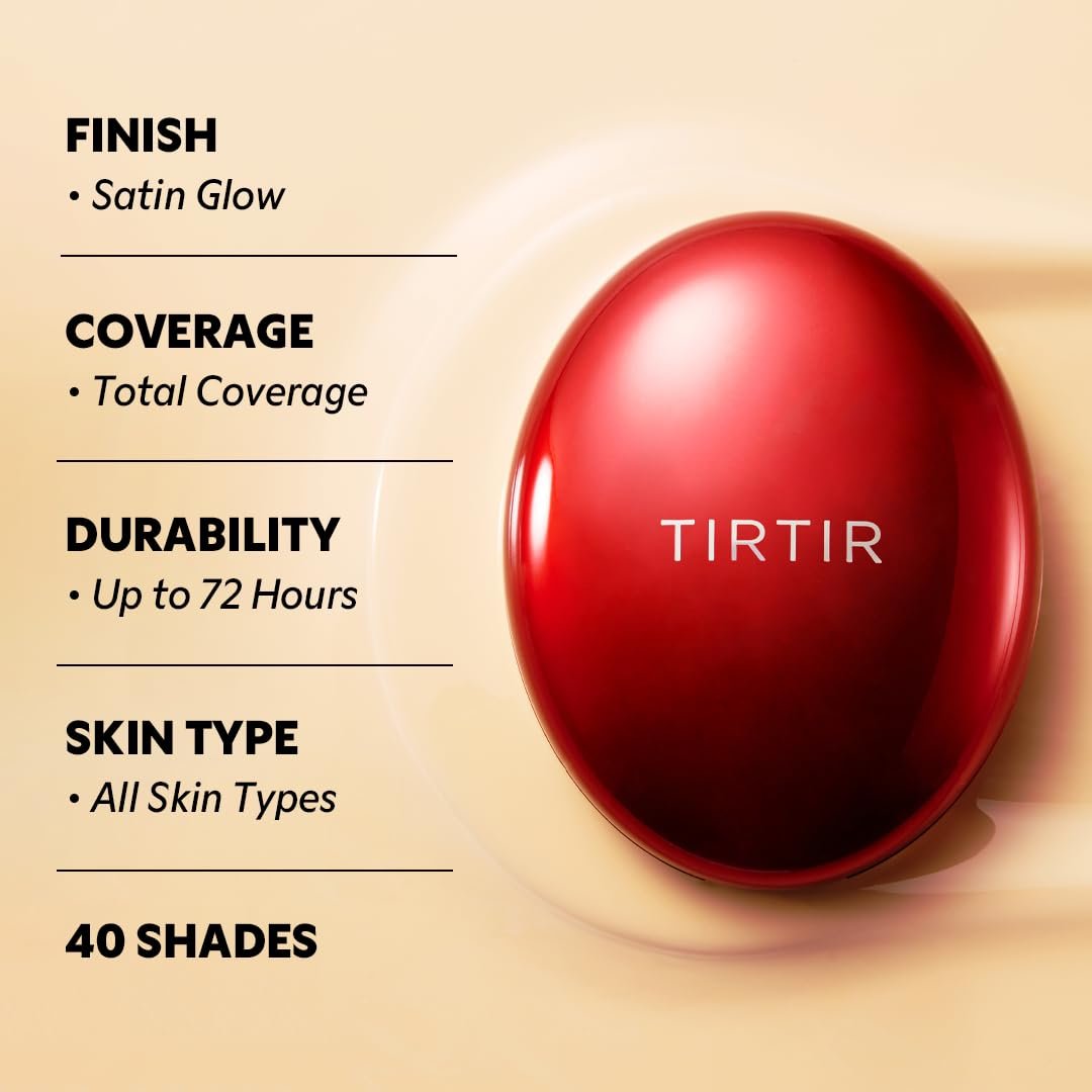 TIRTIR Mask Fit Red Cushion Foundation | Full coverage, Weightless, Skin fit, Satin Glow Finish, Korean Makeup BB Foundation, beauty, Tattoo cover up, Buildable (#21N Ivory, 0.63 Fl Oz) - Image 4