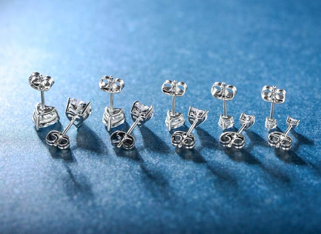 MDFUN 18K White Gold Plated Heart Shape Cut Cubic Zirconia Birthstone Stud Earring Pack of 5 Pairs - Image 4