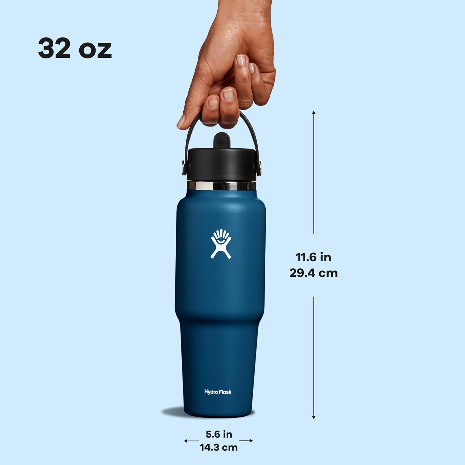 Hydro Flask Travel Water Bottle - Insulated Stainless Steel - Wide Straw Lid, Non Spill, Leakproof in 32 Oz Indigo Blue - Image 7