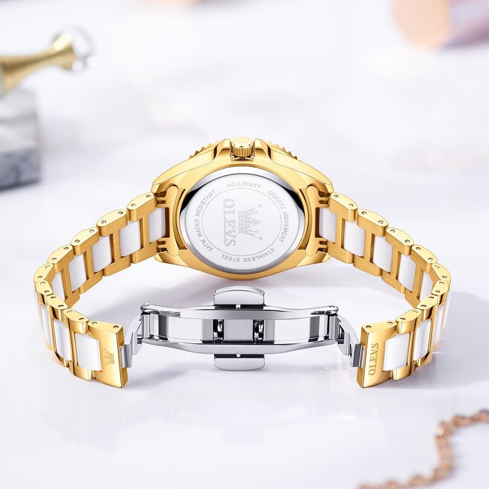 OLEVS Watches for Women Diamond with Date Luxury Leather Female Waterproof Women Wrist Watch Analog Dress Stainless Steel Ladies Watch Luminous Calendar Women Watch Green/Silver/Red Dial - Image 2