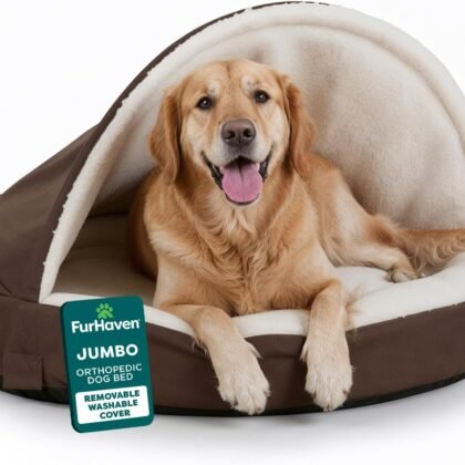 Furhaven 44" Round Orthopedic Dog Bed for Large Dogs w/ Removable Washable Cover, For Dogs Up to 80 lbs - Sherpa & Suede Snuggery - Espresso, 44-inch