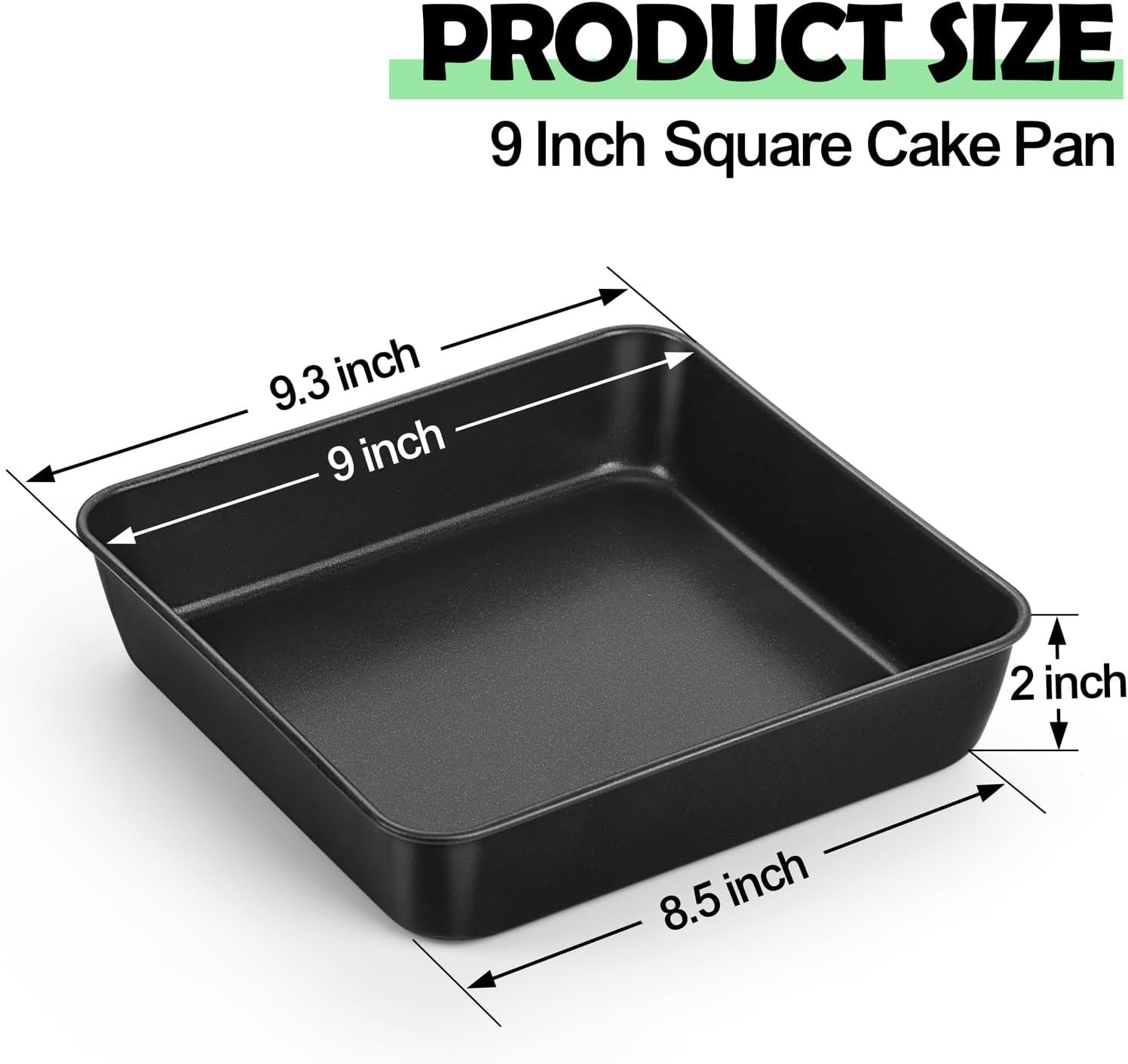 TeamFar Non-Stick Square Cake Pan, 9 Inch Square Baking Roasting Pan for Oven, with Stainless Steel Core for Cooking Cake Brownie Lasagna, Non-Toxic & Heavy-Duty, Release & Clean Easily - Image 2