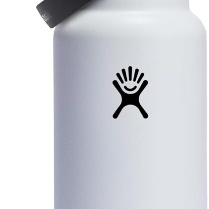 Hydro Flask Water Bottle - Insulated Stainless Steel - Wide Mouth Flex Straw Lid, Non Spill, Leakproof and Refillable in 32 Oz White