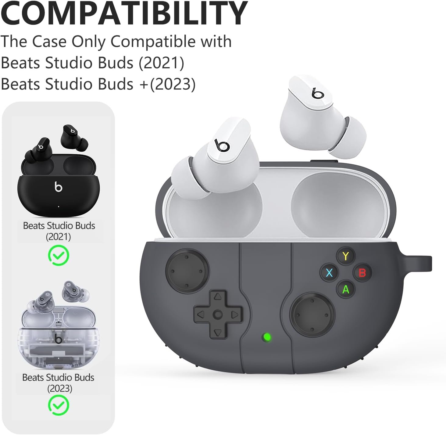 Beats Studio Buds Plus Case Cover, 2021/2023 New Beats Studio Buds, Wireless Earbuds Silicone Case Accessories with Keychain, Dark Grey - Image 3