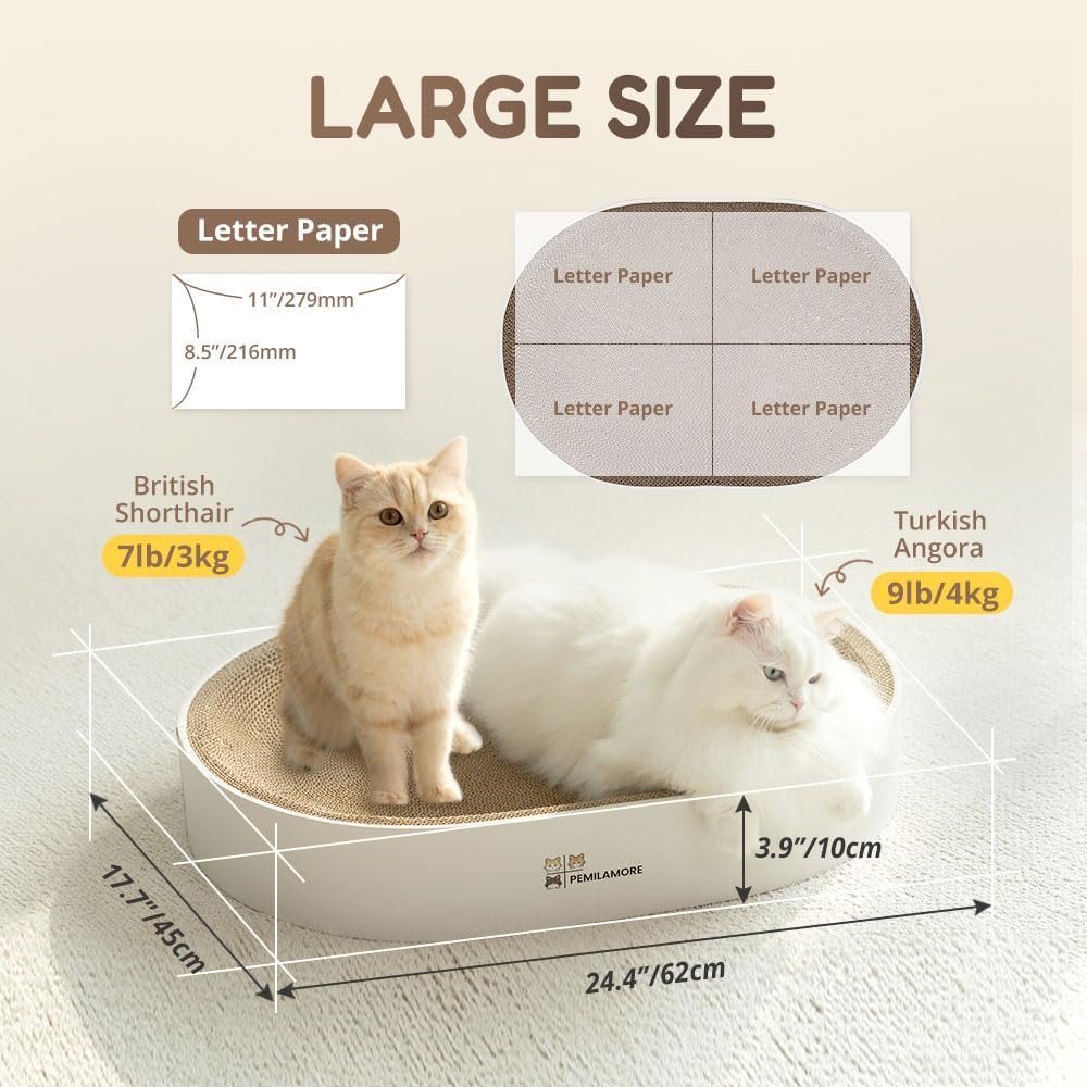 Cat Scratcher Cardboard Bed for Indoor Cats – Large (24.4x17.7x3.9in), Lounger, Round, Reversible, Durable, Protects Furniture, Cat Bowl & Scratching Pad, Safe with Cornstarch Glue - Image 4