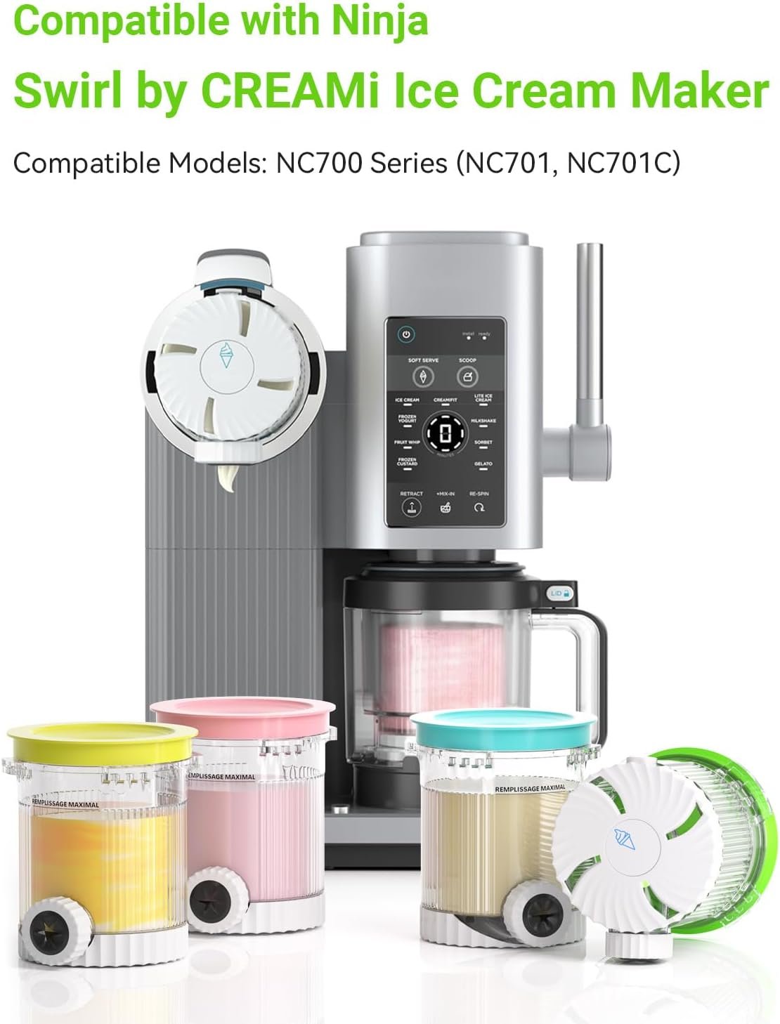 4 Pack for Ninja Creami Swirl Pints and Lids Compatible with Ninja NC700 Series, NC701, NC701C, Creami Containers for Swirl Ice Cream & Soft Serve Makers, BPA-Free, Dishwasher Safe - Image 2