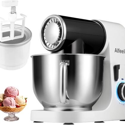 Aifeel Stand Mixer, 6.5QT Mixer with Ice Cream Maker Attachments, Kitchen Electric Mixer Multifunctional Bread Dough Mixer with Dough Hook,Whisk & Beater, Food Mixer for Baking (Black-White)