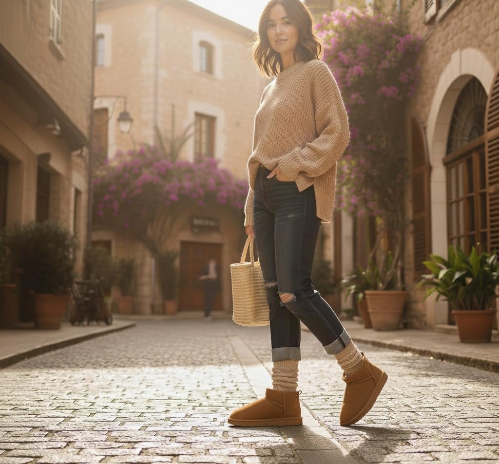 CUSHIONAIRE Hip-3 Genuine Suede Leather Ankle Boots for Women – Pull On Cozy Faux Fur Boots Womens Shoes with Comfortable Memory Foam - Image 6