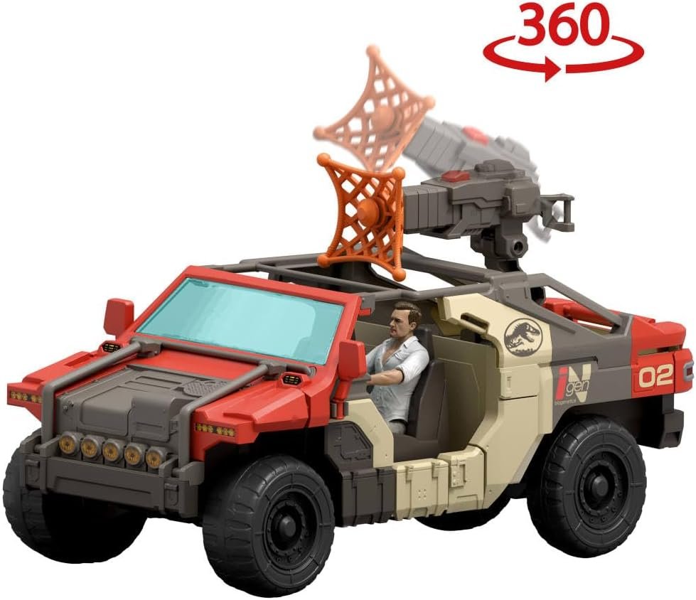 Mattel Jurassic World Rebirth Vehicle with 1 Human & 1 Dinosaur Figure, Launch ‘N Battle Truck, Martin Krebs Figure & Raptor, Turret & 2 Projectiles - Image 4