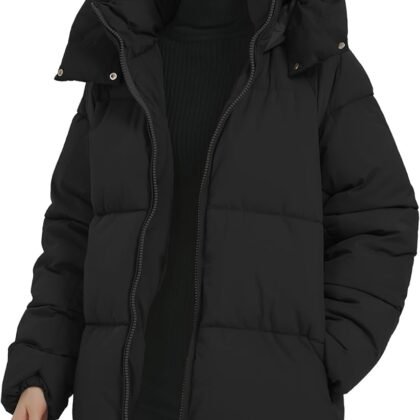 PEHMEA Women Mid-Length Puffer Hooded Jacket Winter Padded Warm Coat Thicken Outerwear Coats
