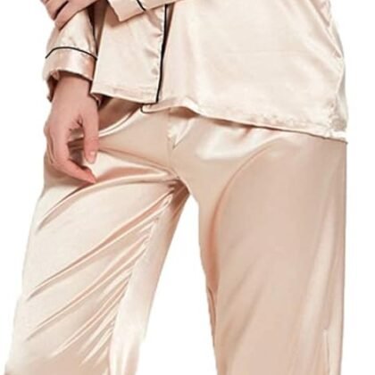 SWOMOG Womens Silk Satin Pajamas Set Long Sleeve Button Down Sleepwear 2 Piece Lounge Set Pj Set XS-3XL