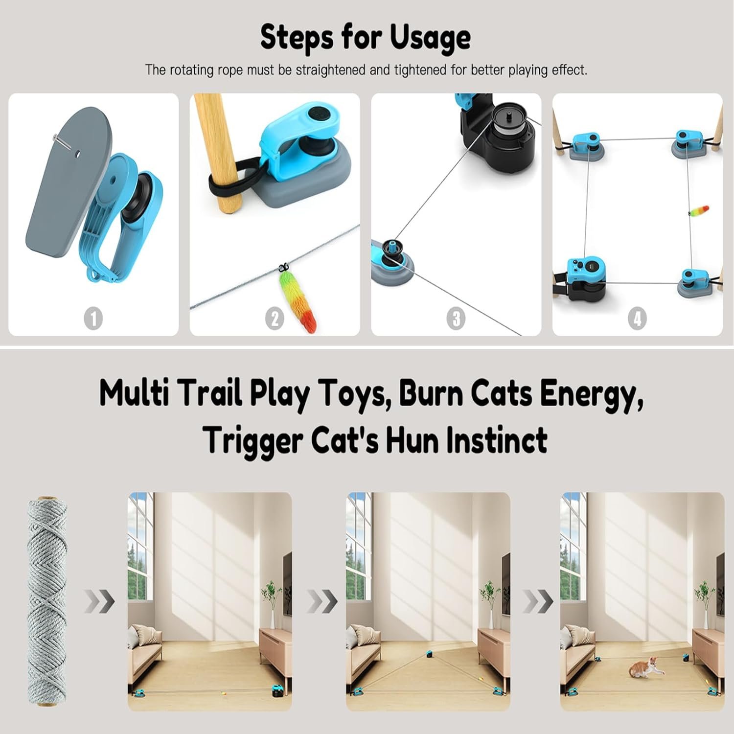 AsFrost Upgraded Interactive Cat Toy for Indoor Cats, Auto/Manual Control DIY Cat Feather Mouse Toy Treadmill for Bored Kitten Puppy Play Chase Run Exercise Hunting Mental Stimulation-Sky Blue - Image 8