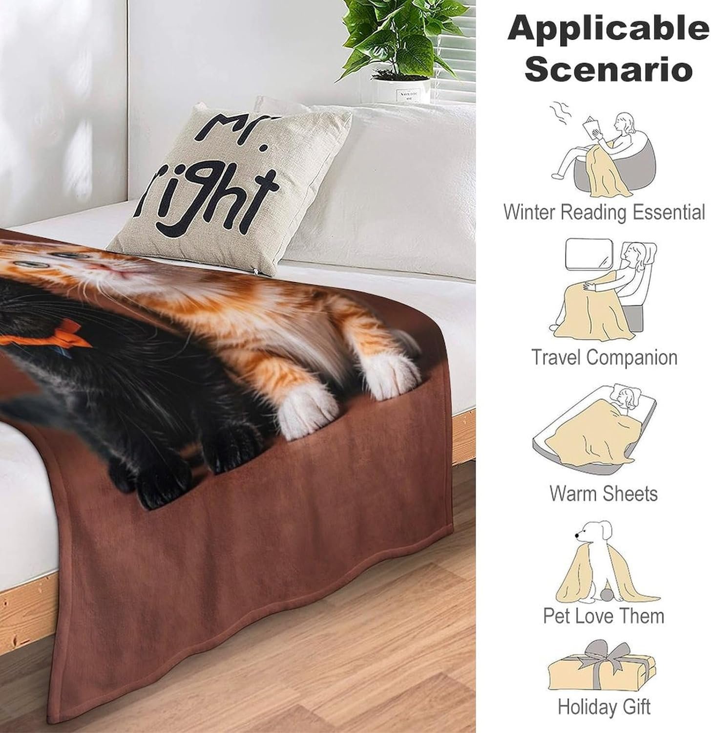 Cute Kitten Black and Orange Cat Bed Blankets Luxury Plush Cozy Fuzzy Blanket for Couch Super Soft Warm Lightweight Throw Blanket for Home Decor 40"*50" (100 * 130cm) - Image 8