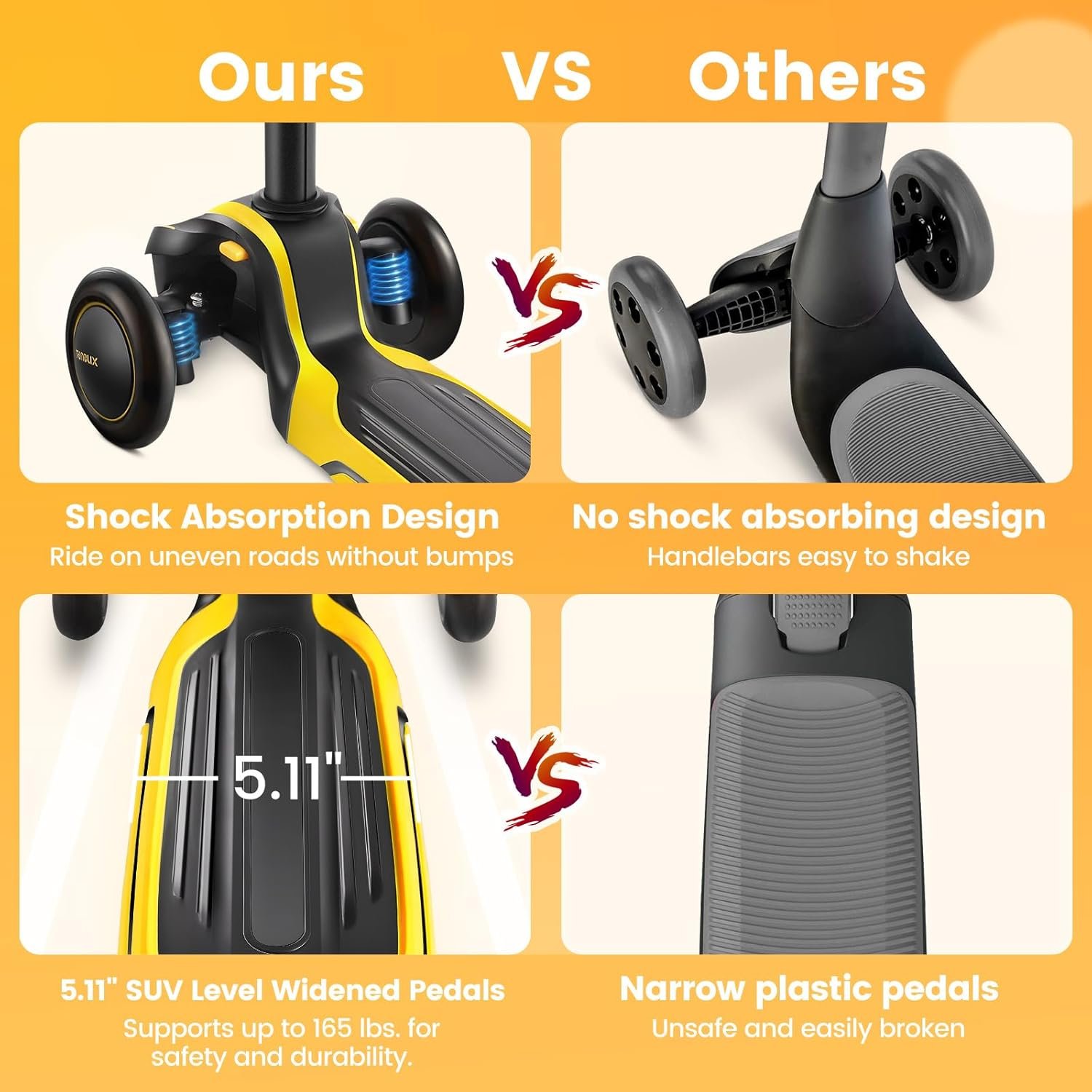 TONBUX Kids Scooter for Age 3-12, Toddler Scooter with 4 Adjustable Heights, Light Up 3-Wheels Scooter, Shock Absorption Design, Lean to Steer, Balance Training Scooter for Kids - Image 3