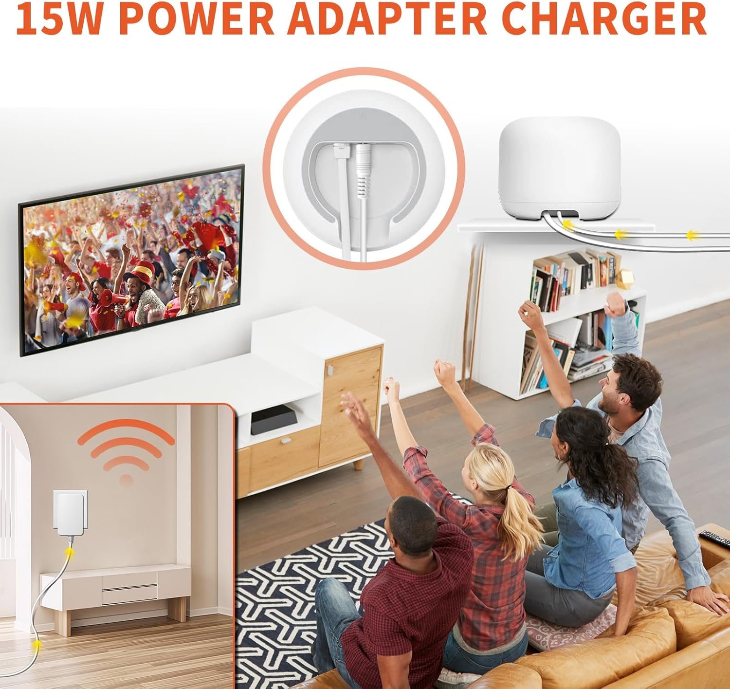 15W Power Adapter Charger for Google WiFi AC2200/Nest Hub - 9.8ft Extra-Long Cable, Compatible with Router 2nd Gen Google Hub GA01423-US/W18-015N1A/G1015-US Replacement Power Supply Cord - Image 3