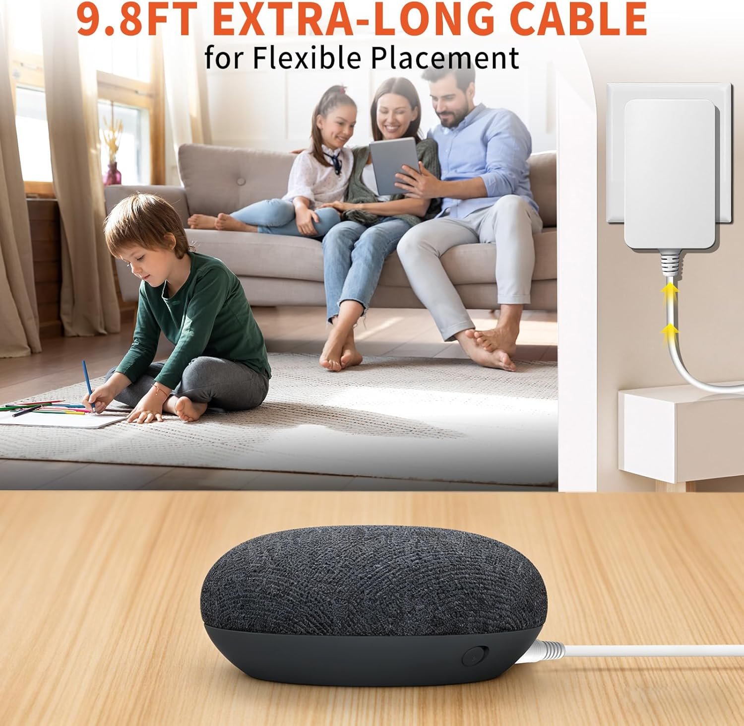 15W Power Adapter Charger for Google WiFi AC2200/Nest Hub - 9.8ft Extra-Long Cable, Compatible with Router 2nd Gen Google Hub GA01423-US/W18-015N1A/G1015-US Replacement Power Supply Cord - Image 4