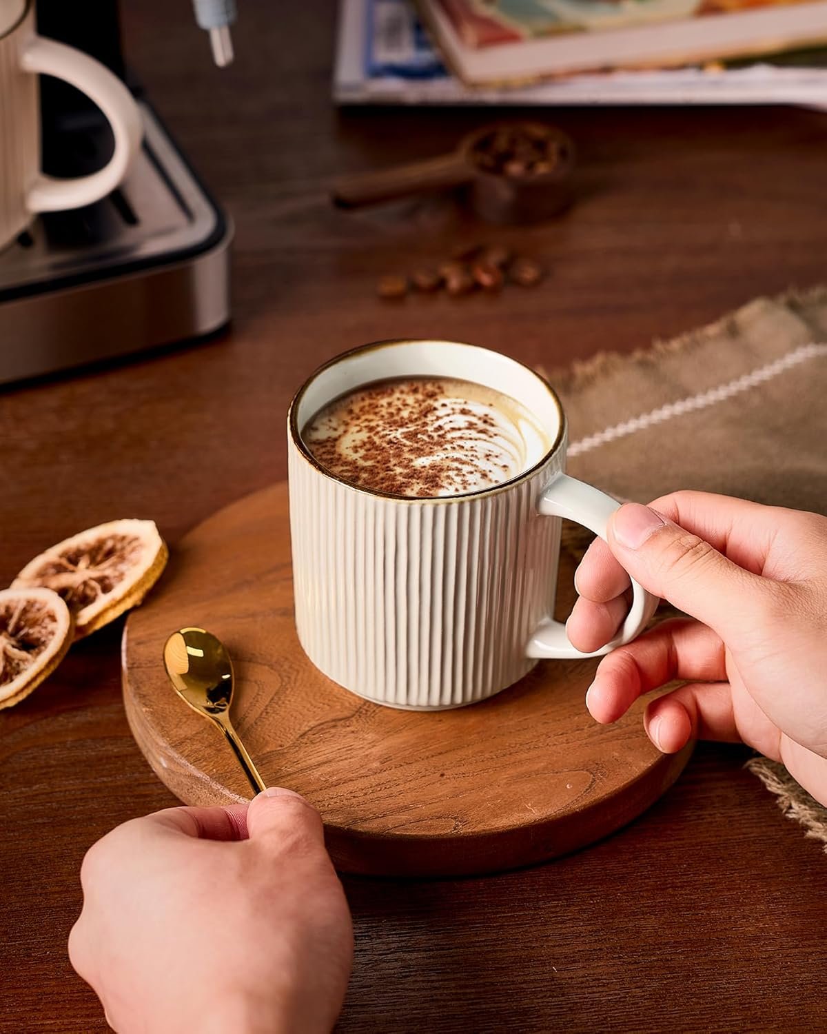 famiware Coffee Mug Set for 4, Star 12 oz Catering Mugs Cup Set with Handle for Coffee, Tea, Cocoa, Milk - Ceramic Stoneware Drinkware Set, White - Image 5