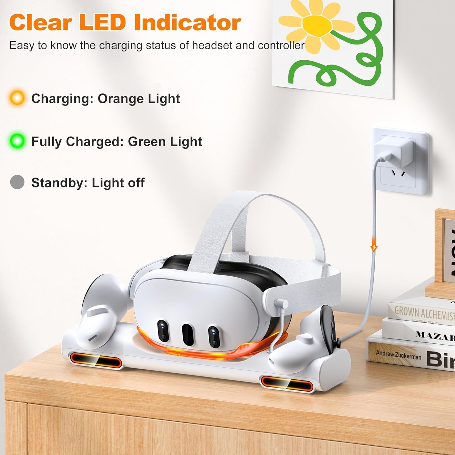 Fast VR Charging Dock for Meta Oculus Quest 3: LED Quest Charger Station for Oculus 3 Aceesories - Controller Charger with 2 Rechargeable Batteries/20W USB-C Charger Adapter - Image 3