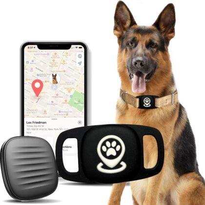 Pet Tracker for Dog Tracker Smart Pet Location Tracker with Holder, Smart Item Finder, MFi Certificated, Dog Tracking Device, No Monthly Fee, Black，Works with Find My (iOS Only)