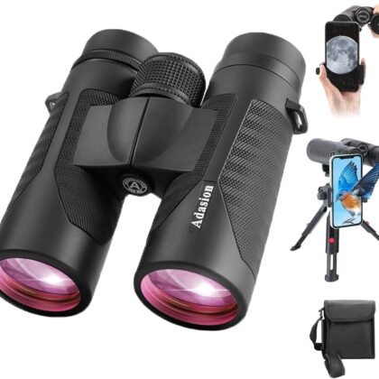 12x42 HD Binoculars for Adults High Powered with Phone Adapter and Tripod, Super Bright BAK4 Prism Waterproof Binoculars for Bird Watching Hunting Hiking Safari Travel Sports