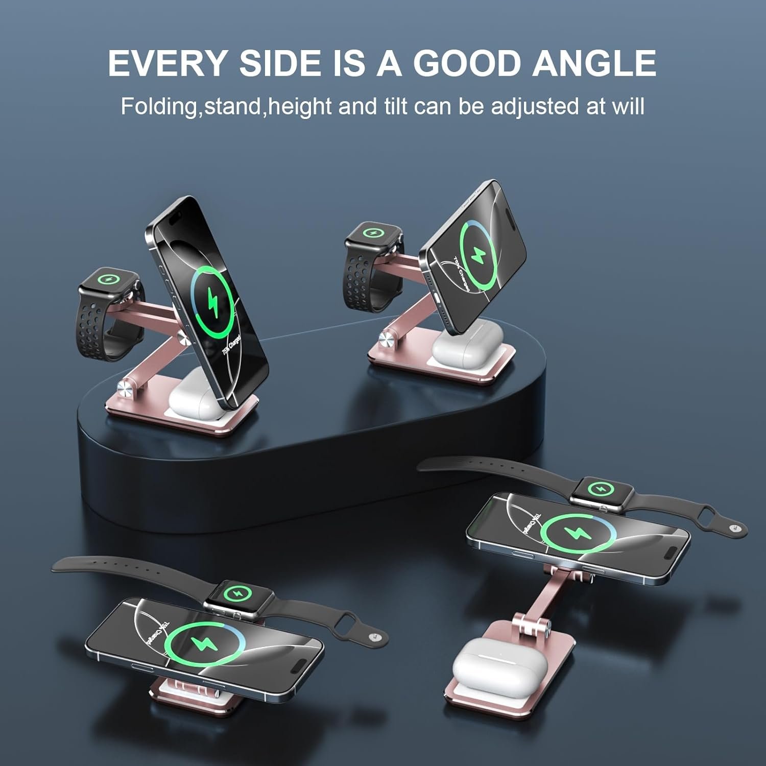 Wireless Charger 3 in 1,Foldable Wireless Charging Station for Apple MagSafe Charger,Aluminum Portable Magnetic Travel Charger Stand for iPhone,Watch,Aipods (with 20W Adapter & Case) - Image 5