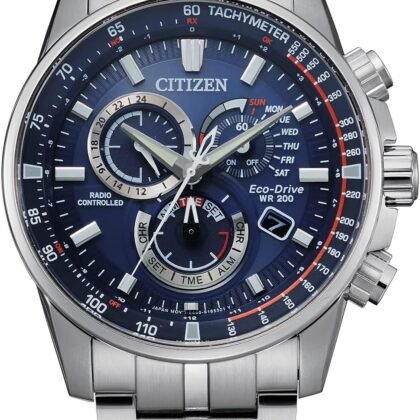 Citizen Men's Eco-Drive Sport Luxury PCAT Chronograph Watch in Stainless Steel, Blue Dial (Model: CB5880-54L)