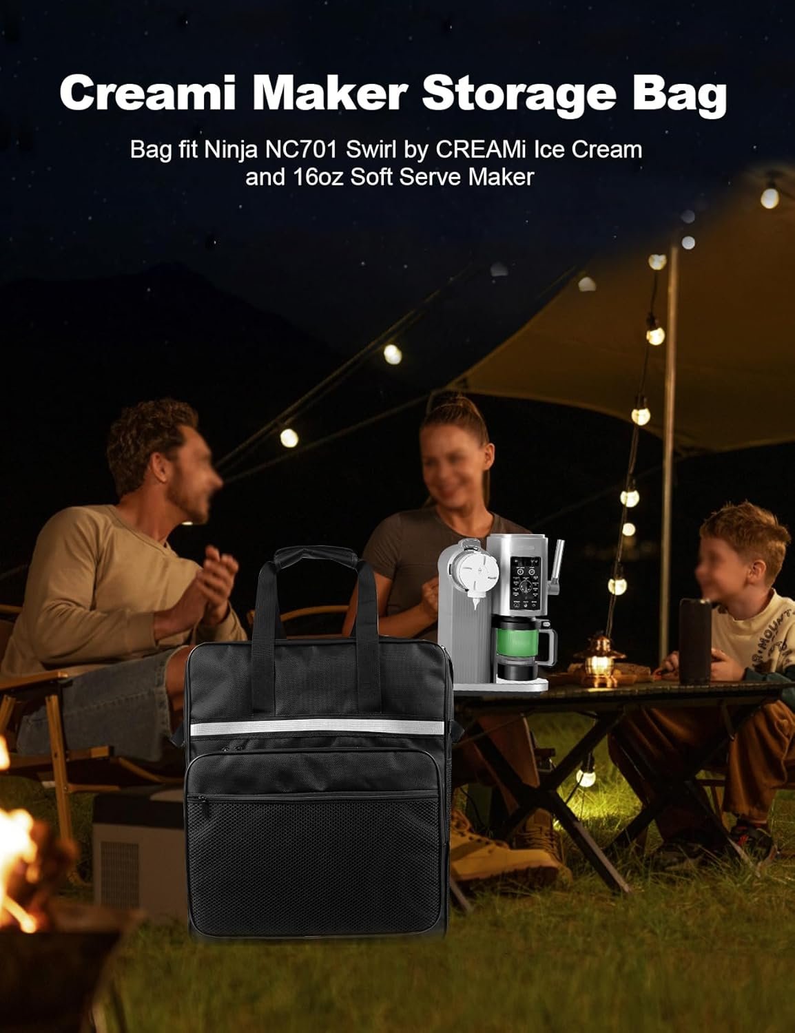 EiiJugaloo Ice Cream Machine Carrying Bag Sorbet Maker Travel Case Heat-Resistant Waterproof Oxford Cloth Storage Bag for Ninja NC701 Swirl by CREAMi Ice Cream and 16oz Soft Serve Maker - Image 3