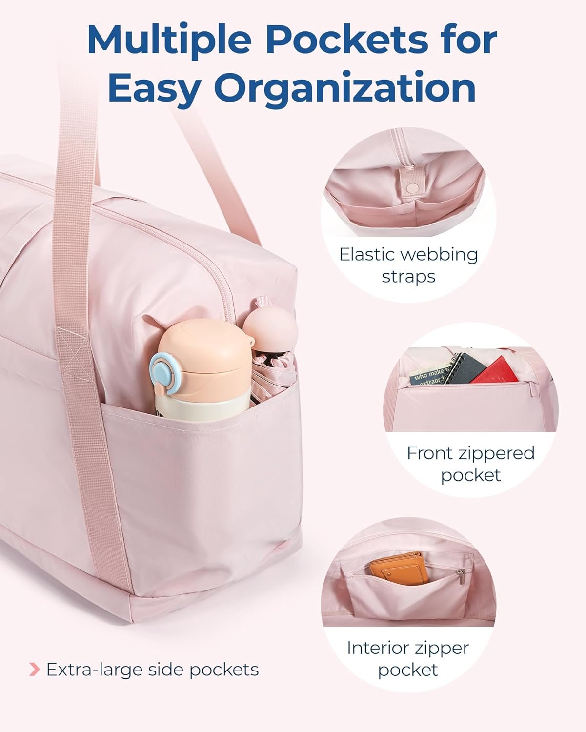 BAGSMART Personal Item Travel Bag For Spirit Airlines, 23L Lightweight Gym Bag for Women Foldable Duffle Bag Weekender Overnight Bag for Travel, Gym - Image 5