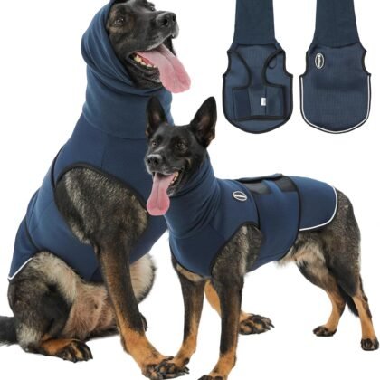 Dog Anxiety Vest with Hood, Skin-Friendly Thunder Jacket for Dogs, All-in-One Dog Calming Shirt with Hood for Thunder, Fireworks, Separation - Keep Pet Calm Without Medicine, Dark Blue, S