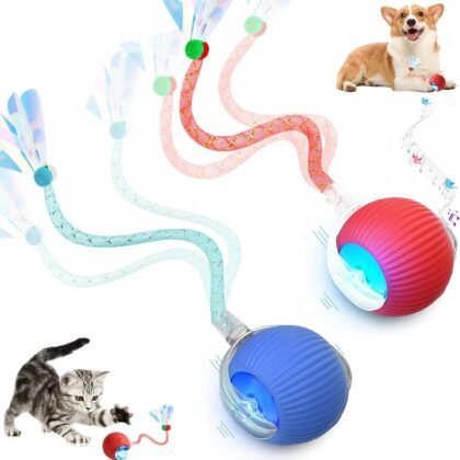 2 Packs Speed 2.0 Tail Interactive Cat Toys for Indoor Cats, Chirping & Motion Activate Cat Toy, Smart Kitten Rolling Ball Moving Ball Toys, Rechargeable Dog Cats Bal l for Enrichment Exercise
