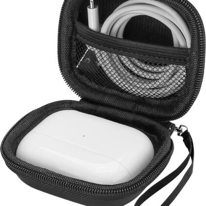 ProCase Compatible for AirPods Pro 2 2022 / AirPods 3 2021 / AirPods Pro 1 / Jabra Elite 75t / Beats Studio Buds, Hard Travel Carrying Case Storage Pouch Bag for Earbuds Earphones Headphones -Black