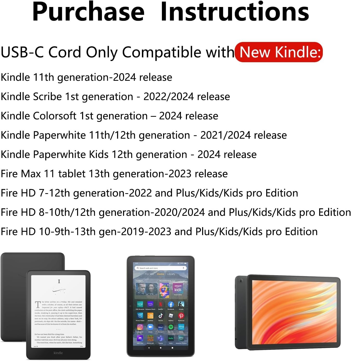 Charger for All-New Amazon Kindle Paperwhite 11th-12th,Kindle Paperwhite Signature Edition 12th, Fire HD 8 10, Kindle 11th with 6.6FT USB-C Charging Cable - Image 2
