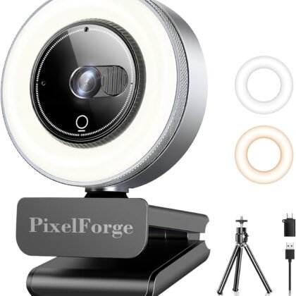 4K Webcam for PC with Microphone & Light & Privacy Cover, Web Camera for Desktop Computer/Laptop/Monitor/Mac, 4K UHD Sony Sensor, PDAF Auto Focus, Dual AI Noise-Cancelling Mics, USB Streaming Camera