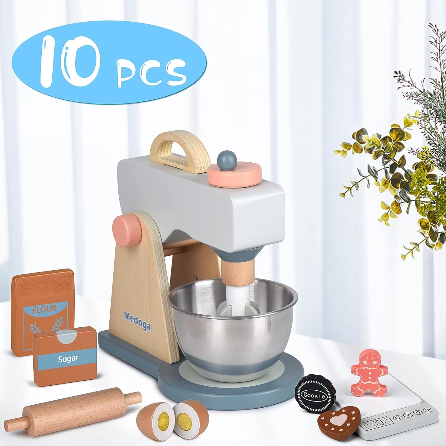 Play Kitchen Accessories Wooden Mixer Set Pretend Play Food Sets for Kids Role Play Toys for Girls and Boys (Mixer Set) - Image 5