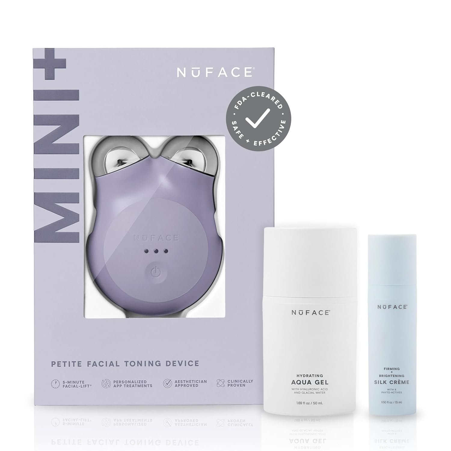 NuFACE MINI+ Microcurrent Facial Device Kit - FDA Cleared Face Sculpting & Skin Tightening Device to Contour, Lift & Tone + Microcurrent Gel Activator & Silk Creme - Violet Dusk