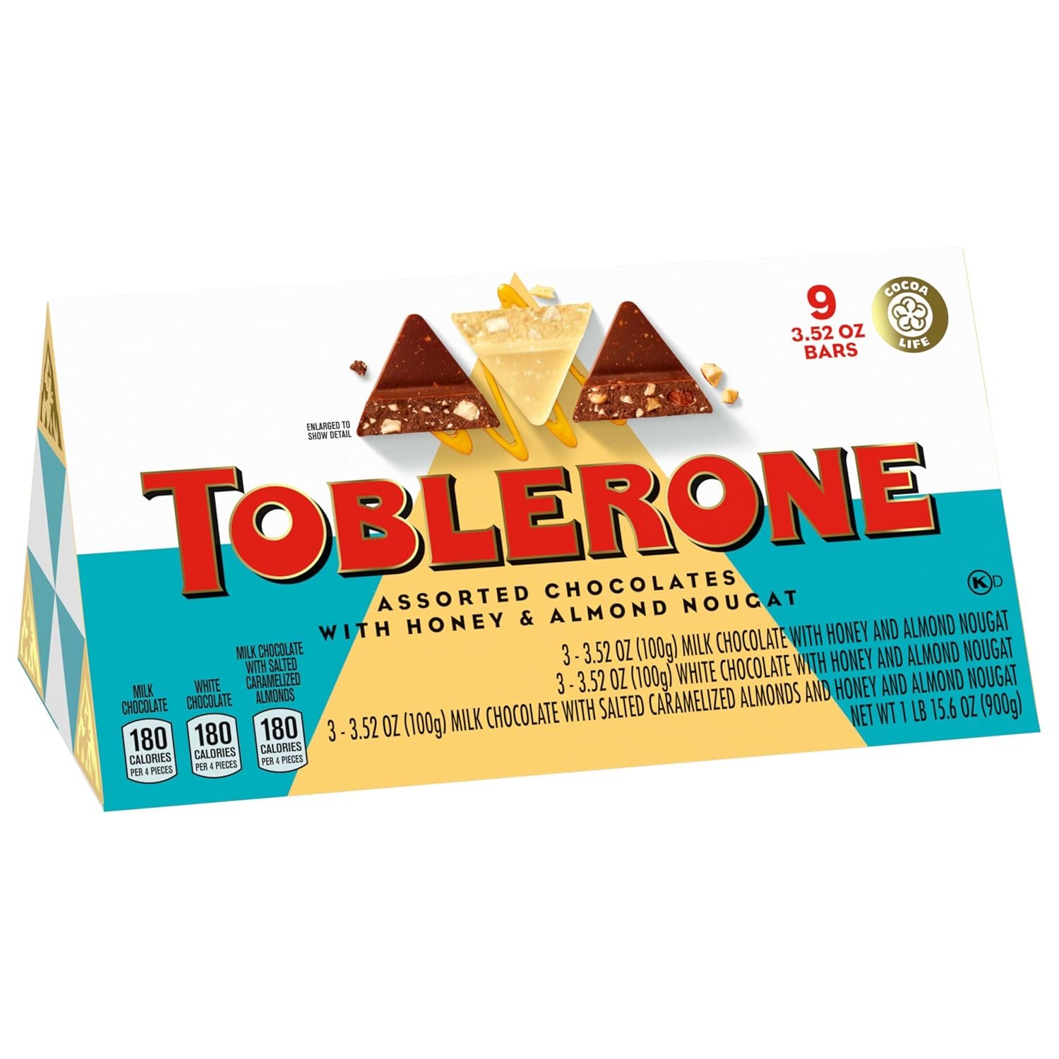TOBLERONE Assorted Chocolate Bars Variety Pack (Milk, White, & Salted Caramelized Almonds), Bulk Chocolate, 1 Gift Box (9 Bars) - Image 10