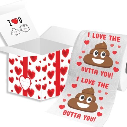 Cheerin Valentine’s Day Novelty Toilet Paper with Gift Box – Fun Emoji Printed Bathroom Tissue – Cute Holiday Bathroom Decor (1 Roll)
