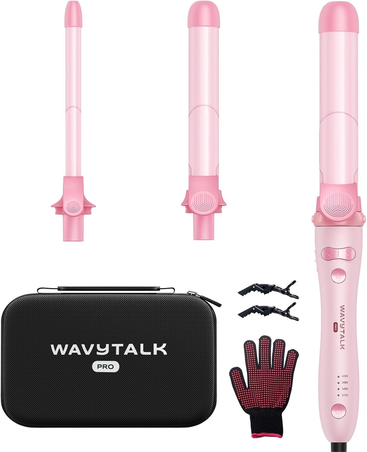 Wavytalk Rotating Curling Iron Set, Curlmaker Pro, Automatic Hair Curler with 3 Sizes Ceramic Barrel (0.5"-1"-1.25") for Tight & Spiral Curls and Beach Waves, Effortless Get Long-Lasting Styling, Pink