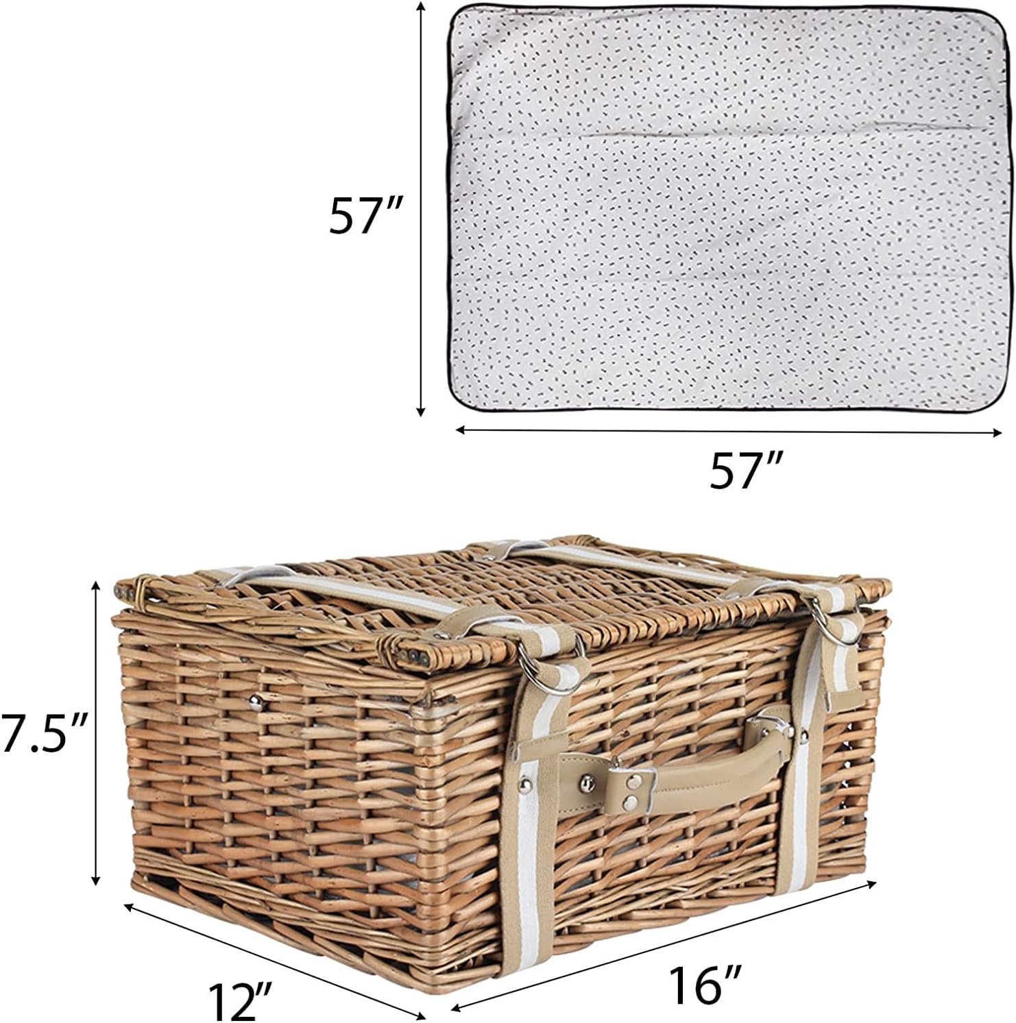 Willow Picnic Basket Set for 2 Persons with Large Insulated Cooler Bag and Waterproof Picnic Blanket, Wicker Picnic Hamper for Camping,Outdoor,Birthday - Image 3