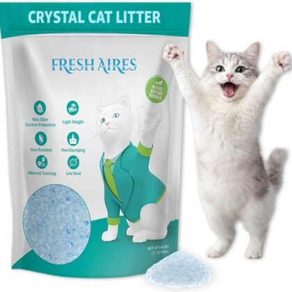 Fresh Aires Silica Crystal Cat Litter | Unscented, Lightweight, Non-Clumping, Low Dust & Tracking, Long-Lasting Odor Control Cat Litter for Cats and Kittens | 6 Lb Bag of Crystal Litter