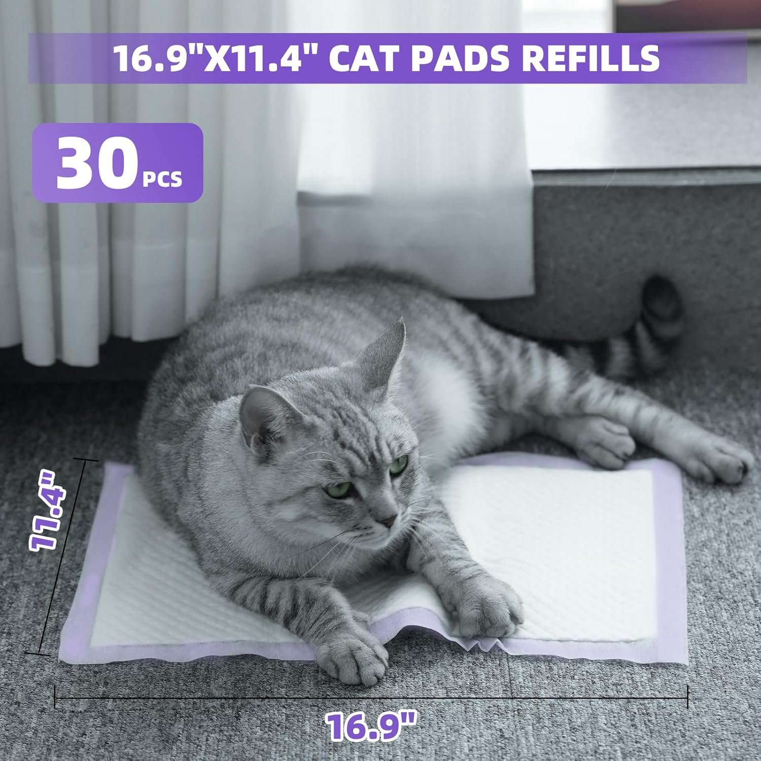 IMMCUTE Cat Pads 16.9" X 11.4", 30 Ct | Pee Pads for Cats | Thickened 6-Layer Super Absorbent Pads | Pee Pads for Tidy Cats Breeze Litter System | Cat Pee Pads - Image 2