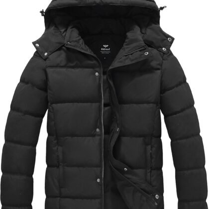 GGleaf Men's Winter Puffer Jacket Quilted Thicken Down Coat Insulated and Water Repellent Jacket with Hood